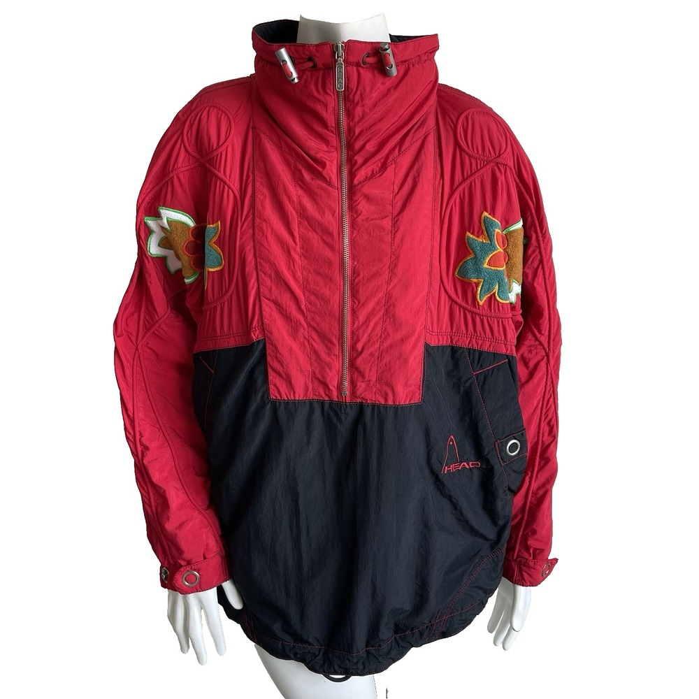 Vintage HEAD Sportswear Anorak Ski Jacket Embroidered Mock Neck Bomber Red US 6R